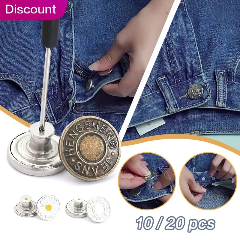 10Pcs 금속 청바지 단추 17mm 교체 바느질없는 나사 단추 수리 키트 Nail..