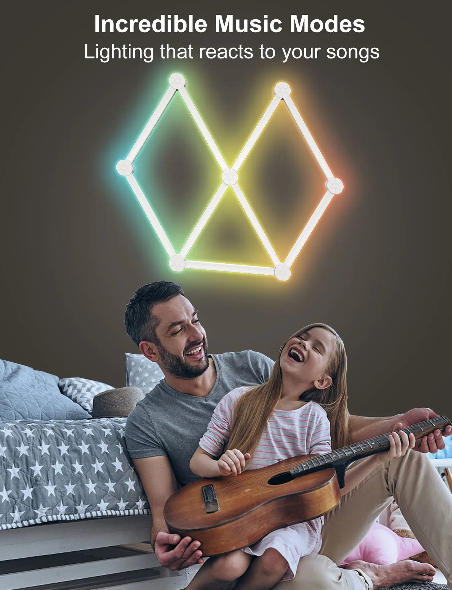 Smart WiFi RGBIC Splicing Wall Light Home Wall DIY Decorative Ambiance Night Light APP Control Dimmable for Game Room BedroomTV