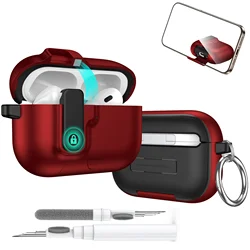 Protective Case with Phone Stand Design & Cleaner Kit - Magnetic Auto - Lock (Sand Stone) - Airpods Pro 3 (Red with Pen)