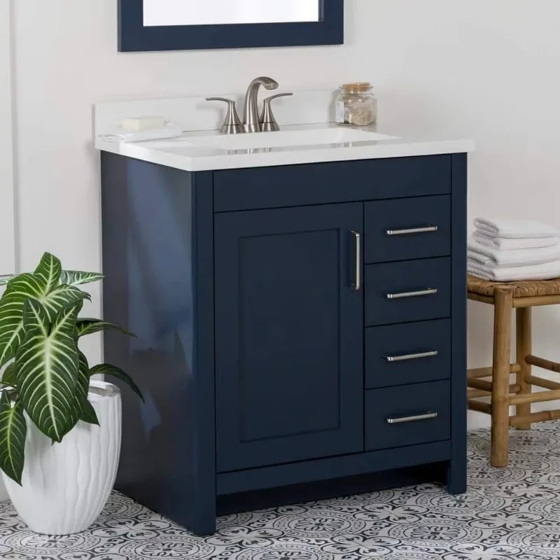 CBMmart Wood Plywood 61cm 24inch White Oak Hanging Washroom Cabinet Bathroom Vanity Furniture Sets with Led Mirror for home
