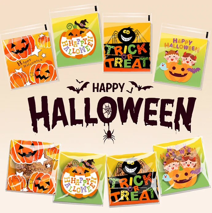 50 teile/los Cartoon Halloween Kunststoff Verpackung Tasche Selbstklebende Taschen für DIY Hausgemachte Cookie Party Schmuck Urlaub Geschenke Tasche – Detail 2
