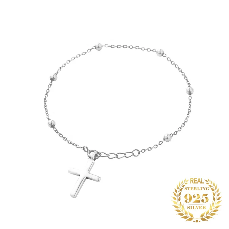 

Fashion Jewelry 925 Sterling Silver Bobble Chain Sideway Cross Bracelet For Women Crucifix Bracelet 2023