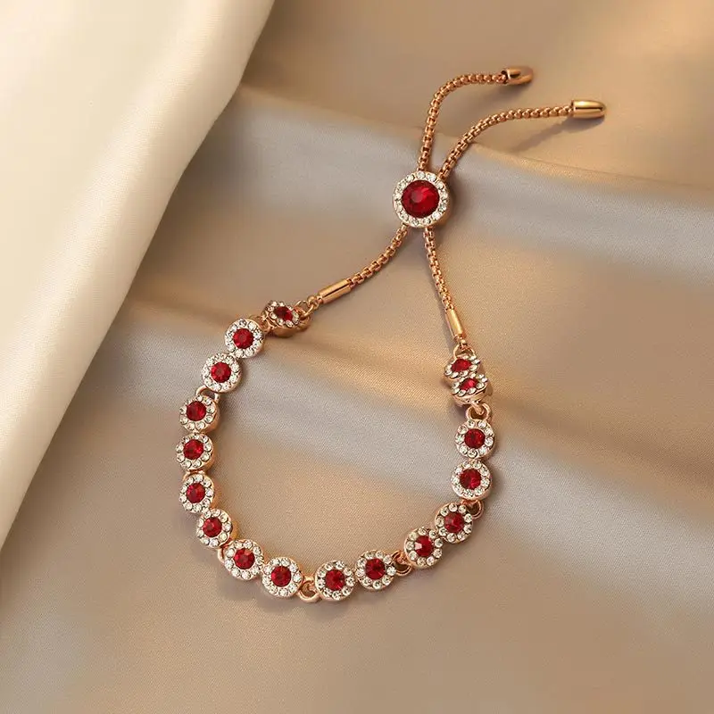 La Migliore Vendita Elegante Cristallo Rosso Color Oro Rosa Gioielli Braccialetto Femminile Per Le Donne Regali Di San Valentino