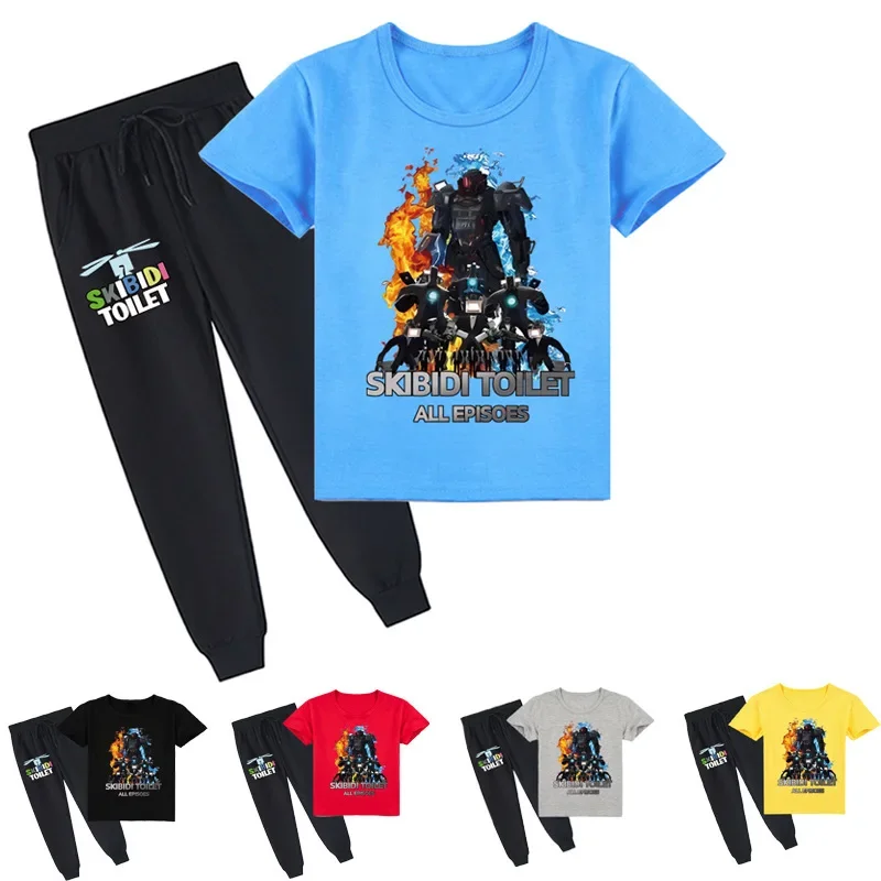 

Skibidi Toilet Popular Children's Clothing Toilet Man, Spring Printed Short-sleeved T-shirt + Trousers Suit for Boys and Girls
