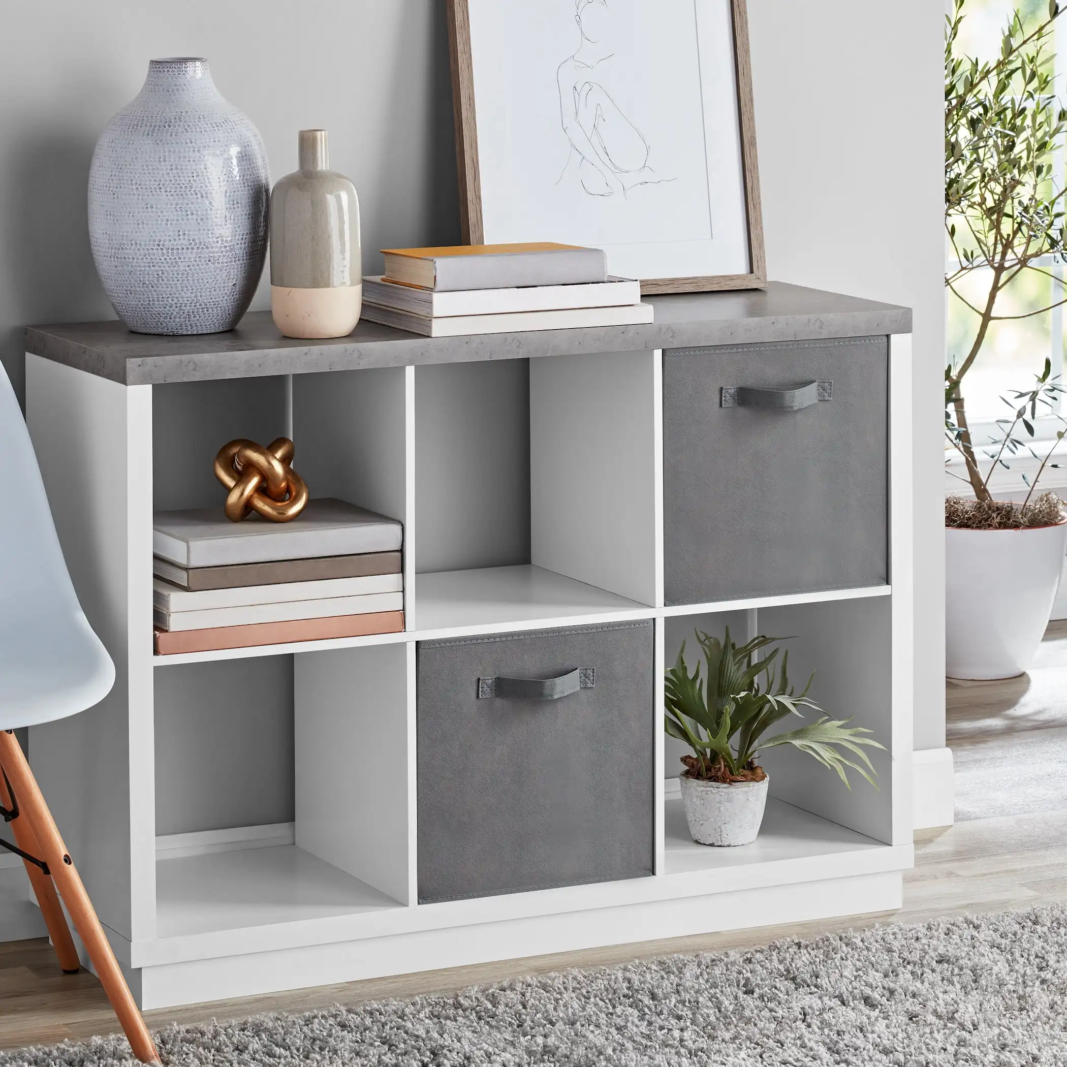 

6-Cube Organizer, White with Faux Concrete Top