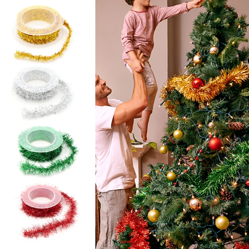 

Gold Silver Wire Garland Tinsel Hanging Rattan Christmas Tree Ornament Colorful Ribbon For Home Decor Birthday Holiday Party