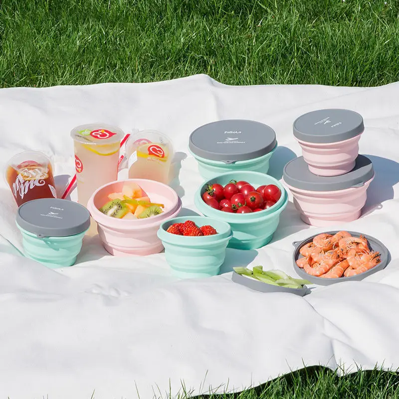 3 pcs/set Foldable Silicone Tableware Set Portable Food Container