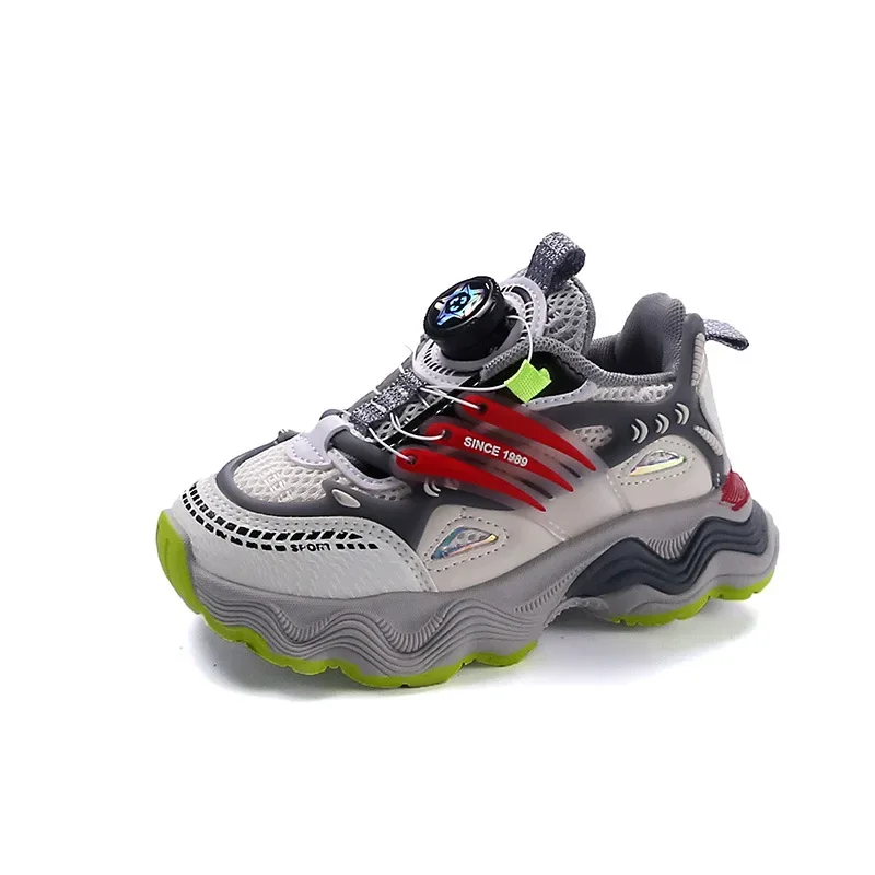 Boys Girls Sneakers with Rotating Button Kids Sports Shoes Handsome Fashion New School Students Running Shoe Wear-resistant