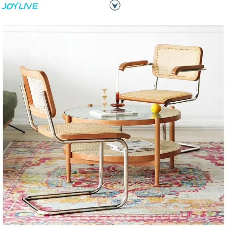 JOYLIVE Vintage Rattan Chair Household Solid Wood Chair Armchair For Restaurant Cafe Dining Table And Chairs Home Use 2022 New