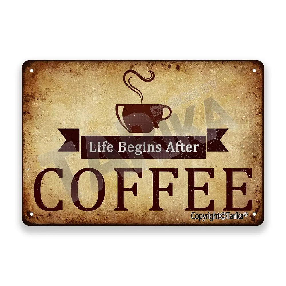 

Life Begins After Coffee Vintage Look Tin 20X30 cm Decoration Plaque Sign for Home Kitchen Bathroom Farm Garden Garage Inspirati