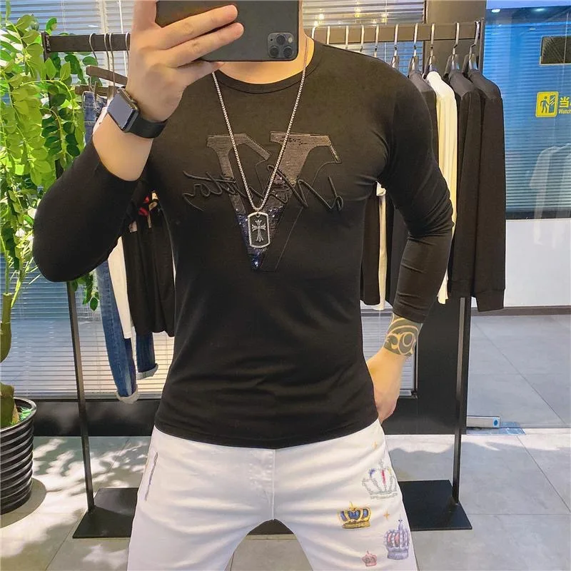 

2023 Fall Male Hoodie Sequin Embroidery Long Sleeve Trend Top Heavy Craft Casual Fall Winter Fashion Pullover Men Clothing 5XL
