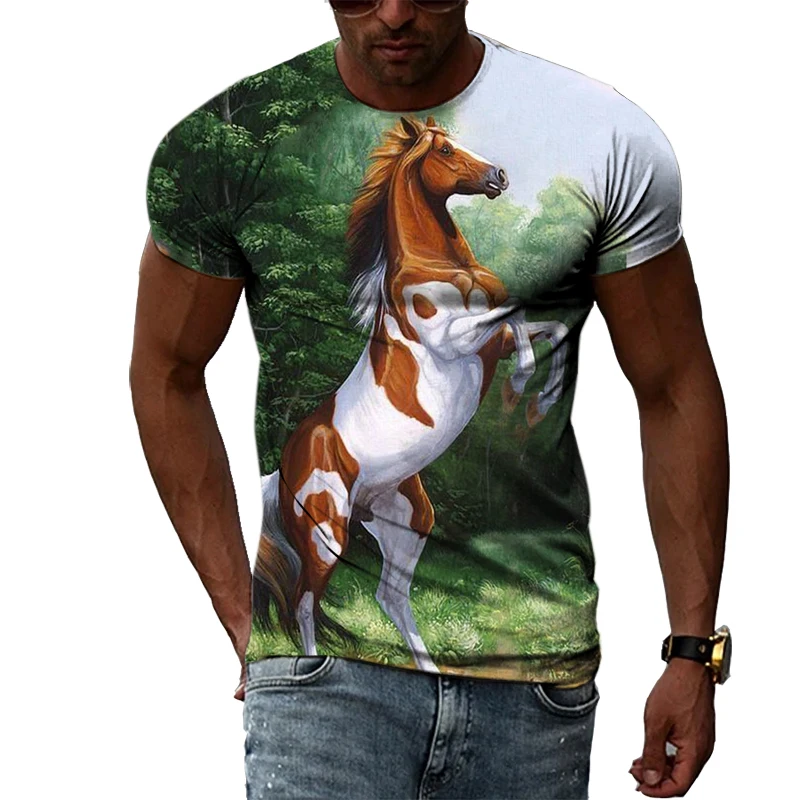 

New Fashion Animal Horse t shirt for men Summer Casual 3D Print graphic t shirts Personality Trend Hip Hop short sleeve t-shirts