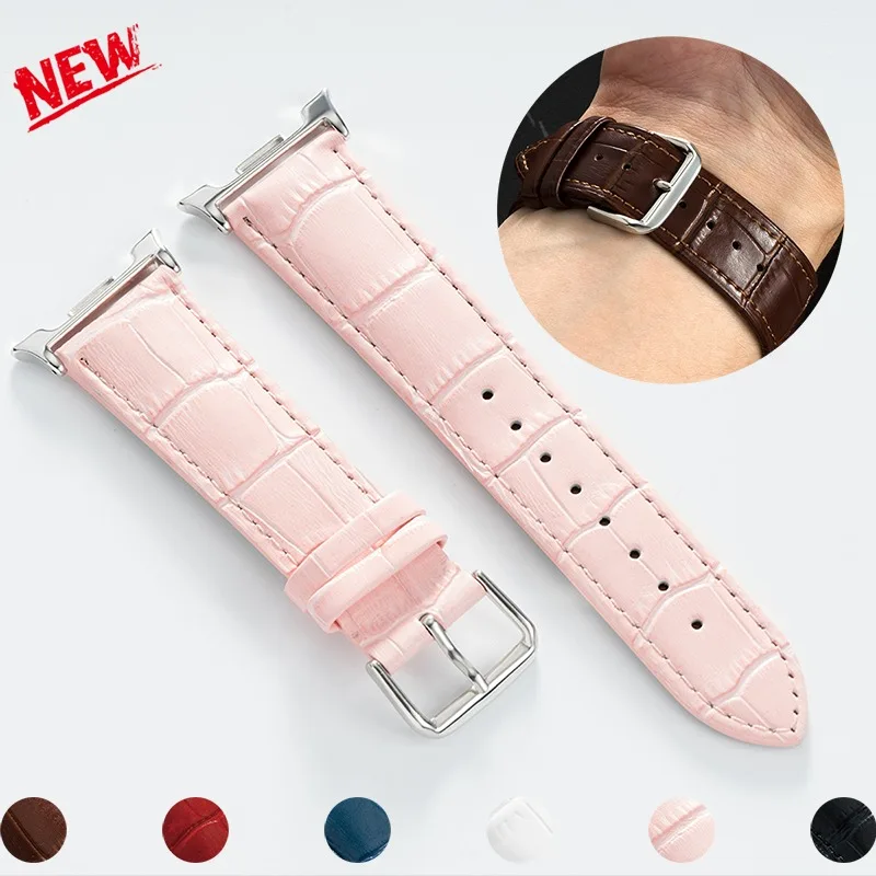 Bamboo Pattern Leather Smartwatch Bracelet Strap - Elegant Design