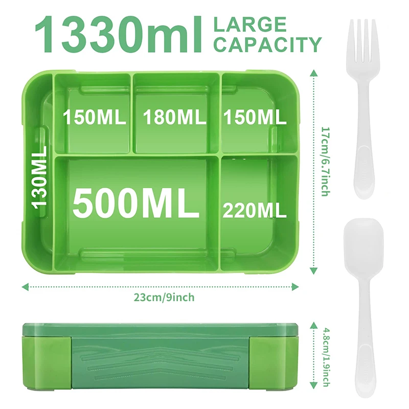 Compartment Lunch Box Plastic Portable Lunchbox Students Office Bento Box Microwave Food Containers With Fork And Spoon