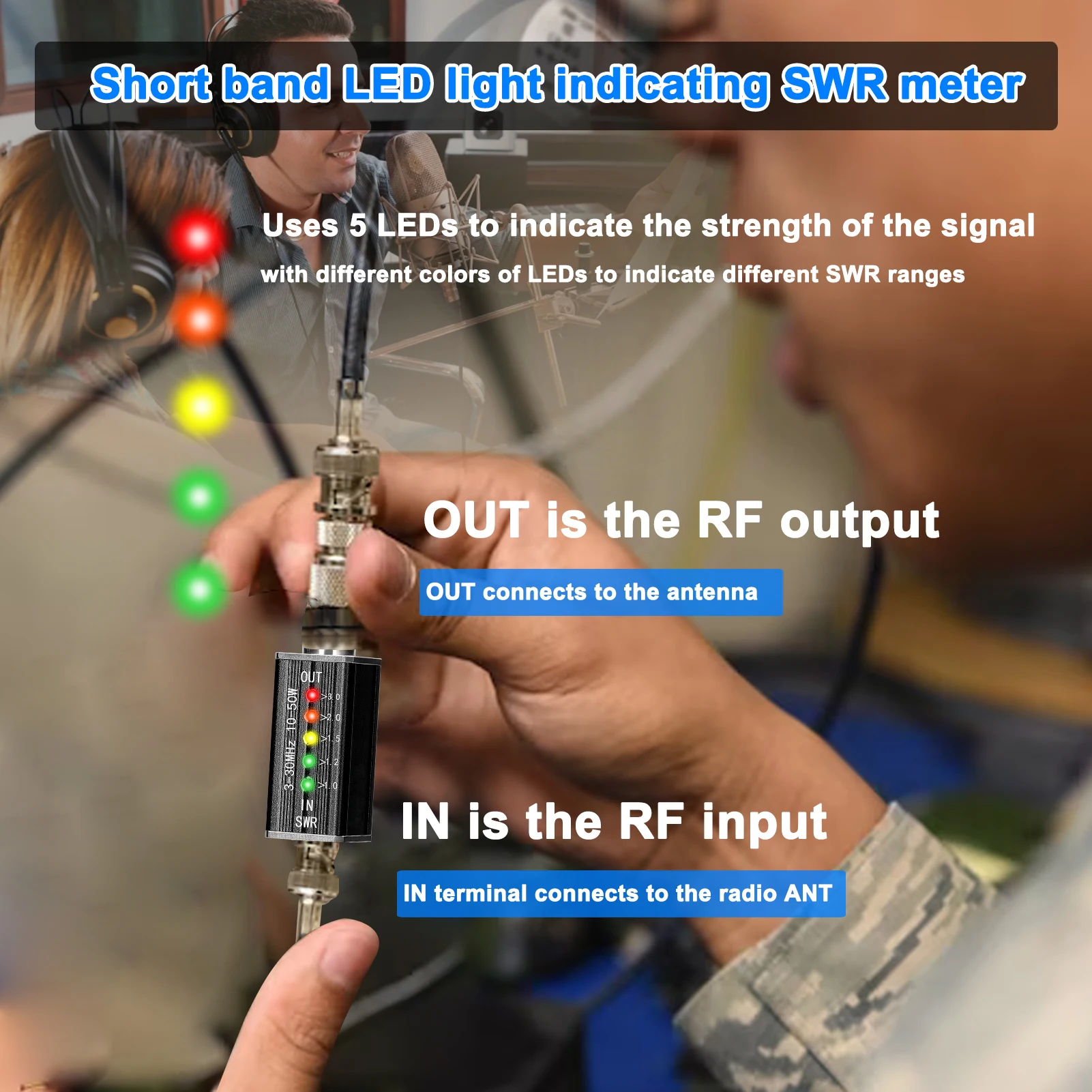 LED SWR Meter 3-30MHz Frequency Shortwave Standing Waves Indicator 5 LEDs M Female Interface antenna analyzer