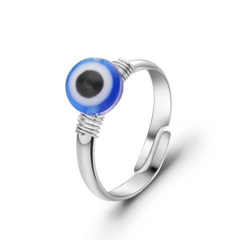 Turkish Evil Eye Ring For Women Open Rainbow Crystal Enamel Heart Beads Finger Couple Jewelry Party Girls Fashion Gifts