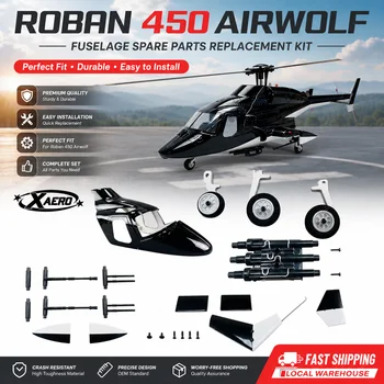 Ricambi per Fusoliera Roban 450 Airwolf: Copertura Anteriore, Finestra, Coda, Carrello di Atterraggio, Distanziatori in Legno