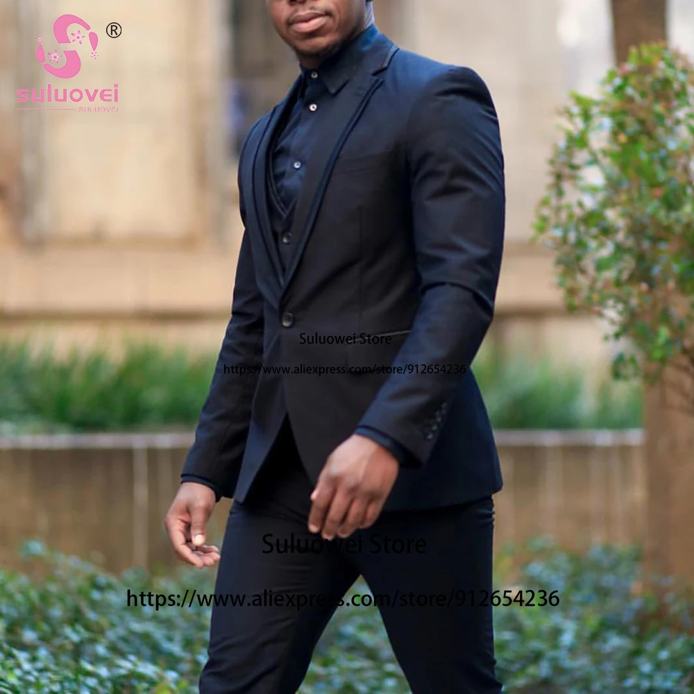 Fashion Business Slim Fit Suits For Men 3 Piece Jacket Vest Pants Set Formal Grooms Wedding Notch Lapel Tuxedos Trajes De Hombre