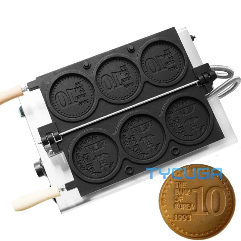 3/4 PCS Gold Coin Waffle Machine Cheese Cartoon Coin Scones Waffle Maker For Commercial Internet Celebrity Korea Baked Snacks 2
