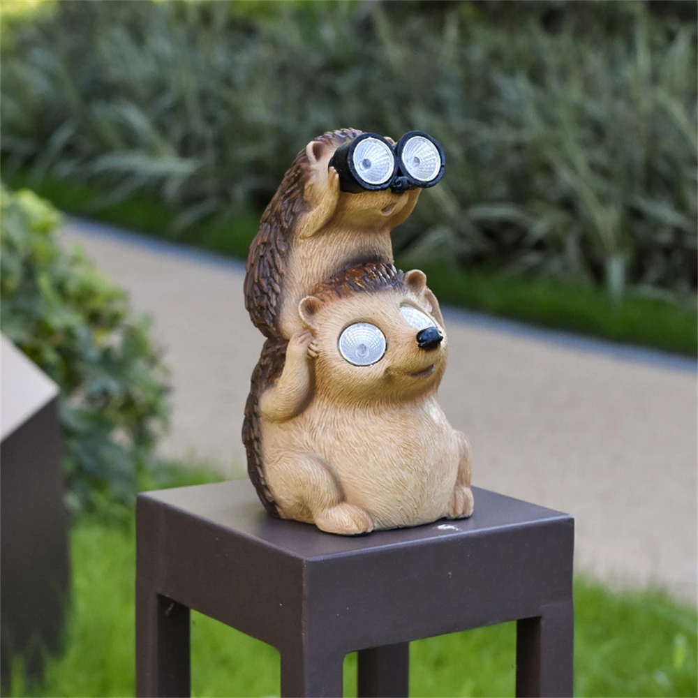 Cute Hedgehog Resin Animal LED Solar Light Outdoor Figurines Statues Sculptures Courtyard Balcony Ornaments Home Garden Decor