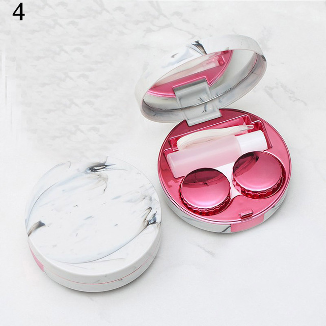 Mini Contact Lens Case Eyes Care Kit Holder Lens Case Travel Glasses Container Lenses Box Cute Marble Round Mirror Contact