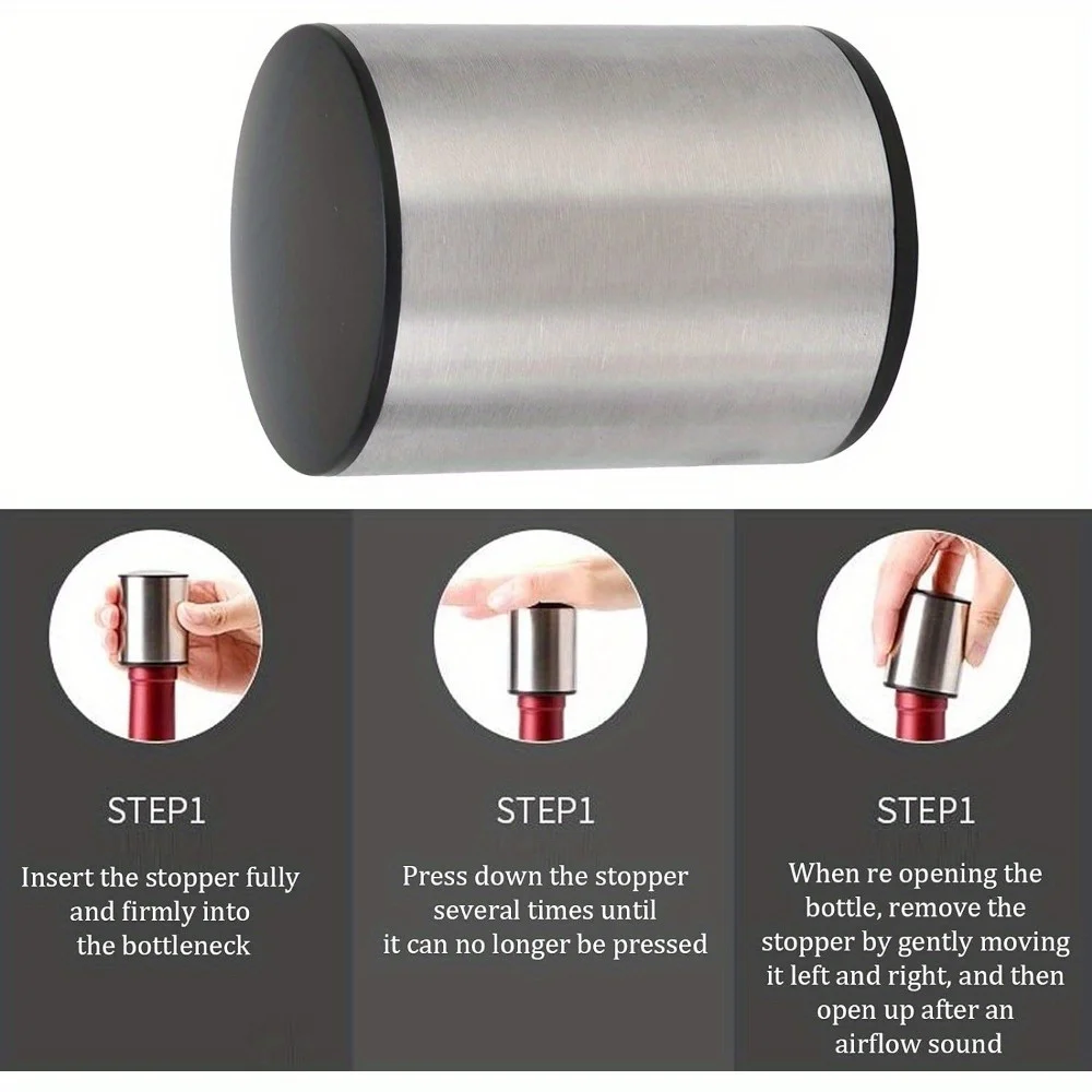2pcs Wine Stopper, Stainless Steel Wine Bottle Stopper Durable and Portable Keep Freshing for Red and Champagne