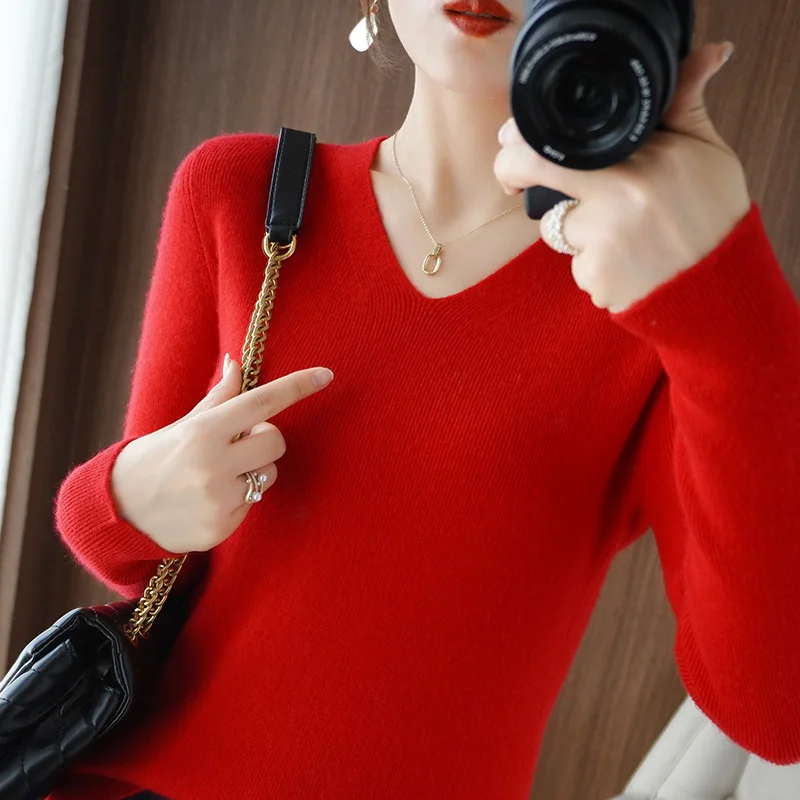 2022 Spring Autumn Women's Cashmere Sweater Pullover V-Neck  Casual Fashion Pure Color High Quality long cardigan Sweaters