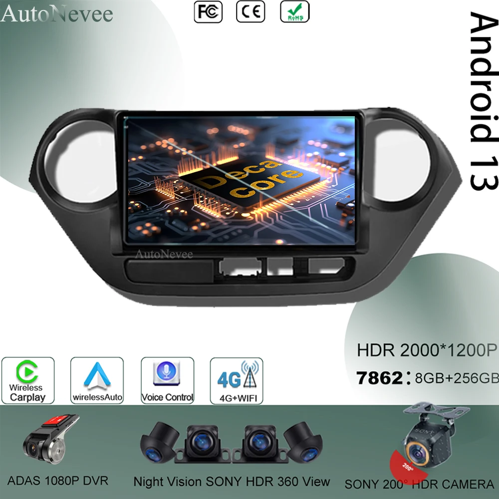 Android 13 Stereo Per Hyundai I10 2014 Car Qled Screen Video Player 5G Wifi Gps Multimedia Autoradio Carplay Dvd No 2Din