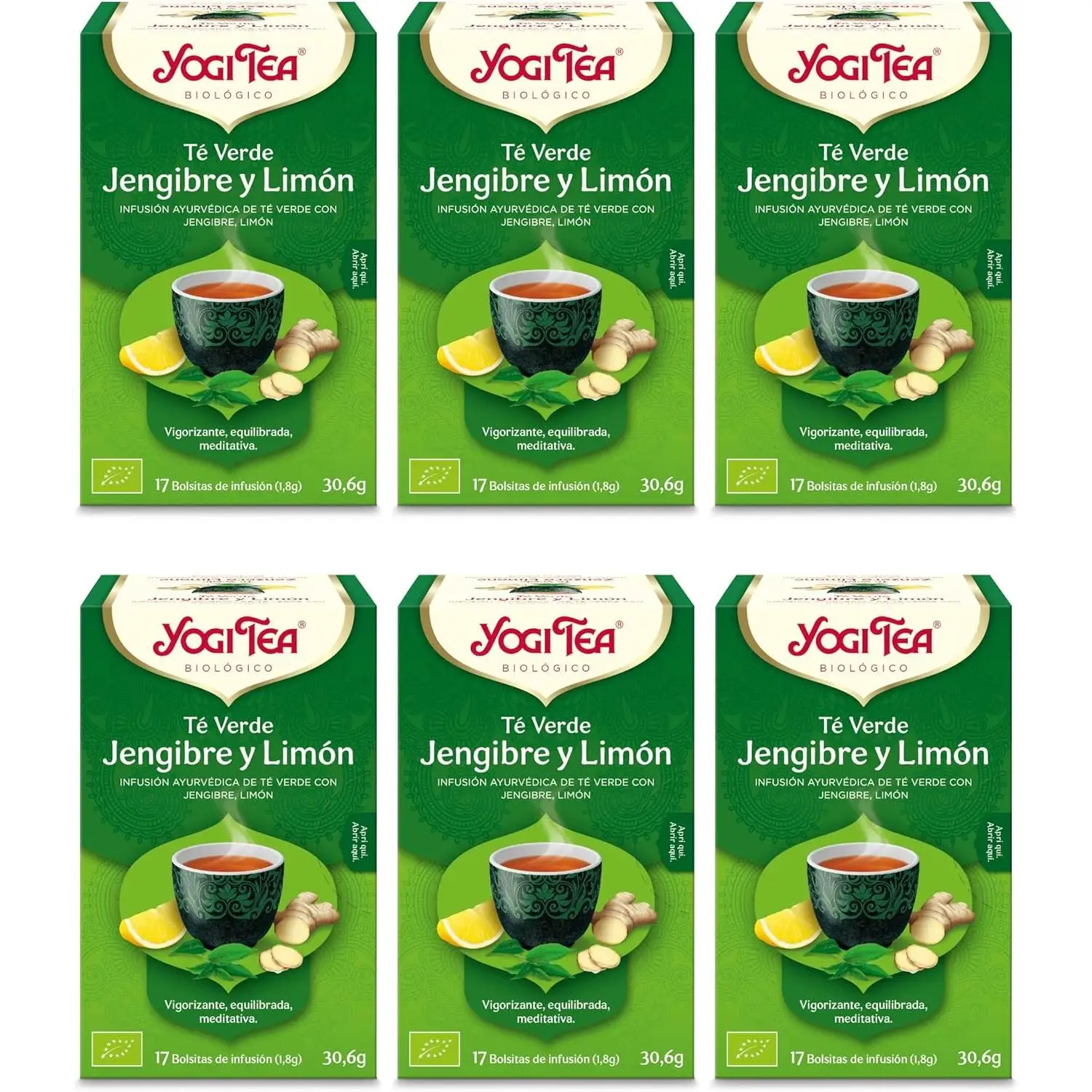 Tè Yogi, infuso ayurvedico di tè verde, zenzero e limone - Confezione da 6x17 buste (102 buste in totale)