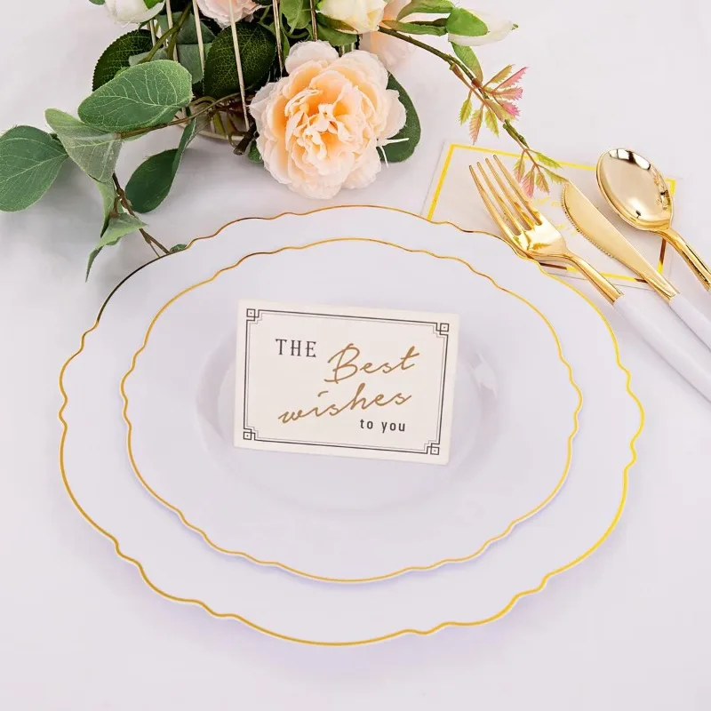 30Guest Plastic Plates Disposable-Plastic Silverware With Handle Plates Disposable for Weddings, Parties, Mother's Day