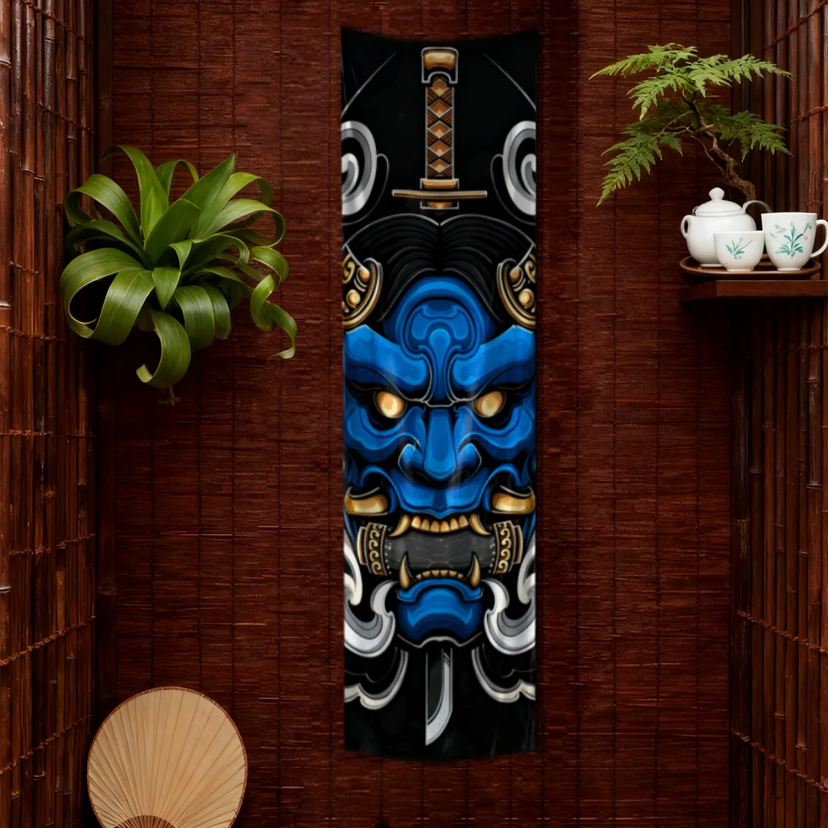2D Messer und Maske, kreativer Wandteppich, Wandteppich, Polyester, Wandbehang, Stoff, Heimhintergrunddekoration – Detail 6