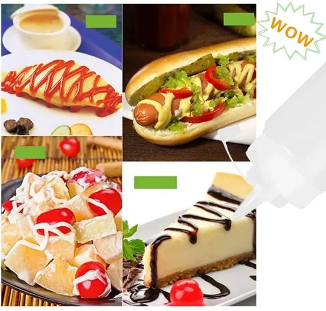 4pcs 8/12/16/24 oz Plastic Squeeze Squirt Condiment Squeeze Bottle with Twist On Cap Lids for Ketchup BBQ Sauces Paint Olive Oil 2