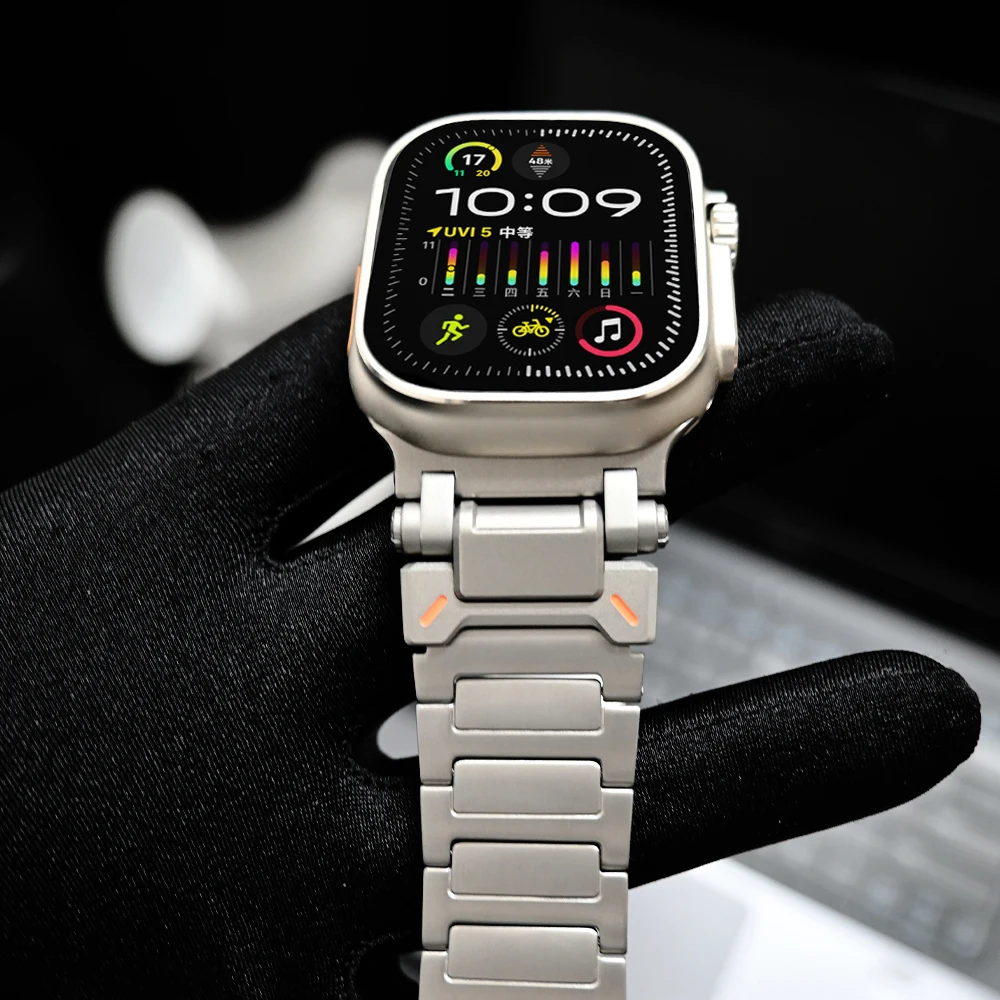 Titanium Band 3.0 on Apple Watch Ultra showcasing Grade 2 titanium finish matching Apple Watch Ultra's elegance.