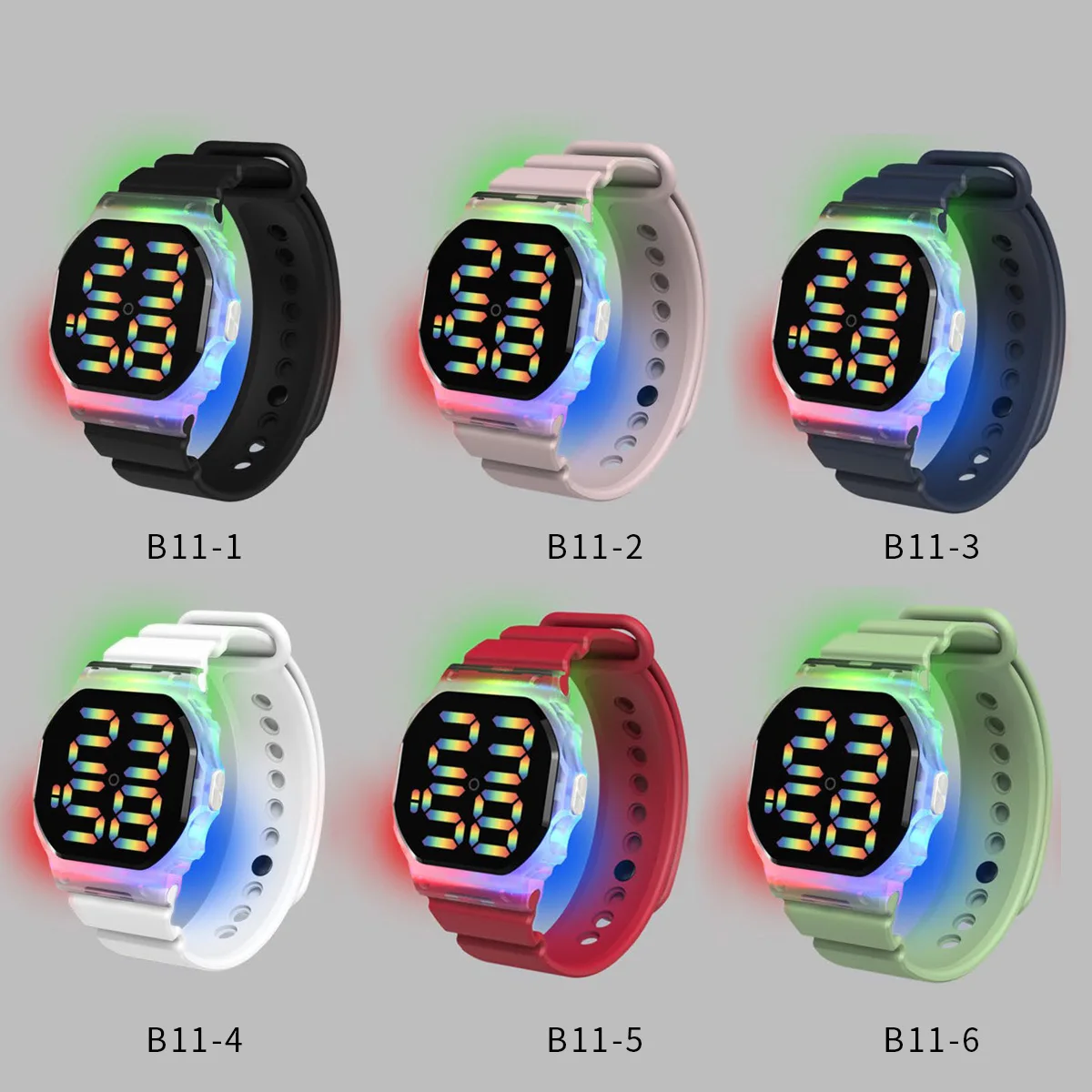 Hot Selling kids Sports Electronic Watch Minimalist Polygonal LED Illusion Luminous Student Sports Watch Bracelet 6