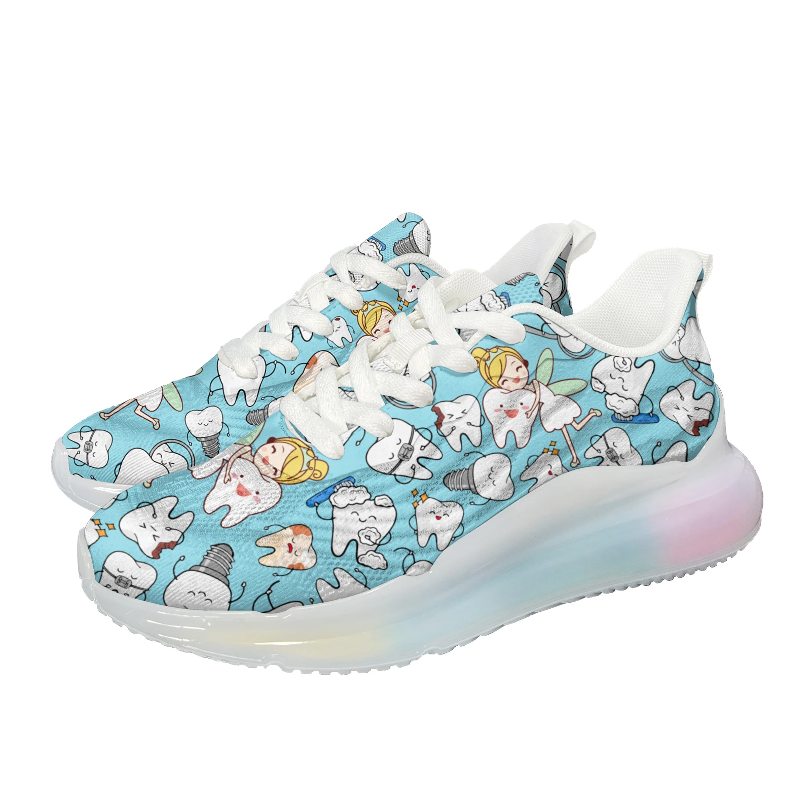 Lovely Dentist Cartoon Nurse Printed AF Cushion Shoes Mesh Breathable Outdoor Sport Sneakers Ainbow Gradient Color Thick Shoes