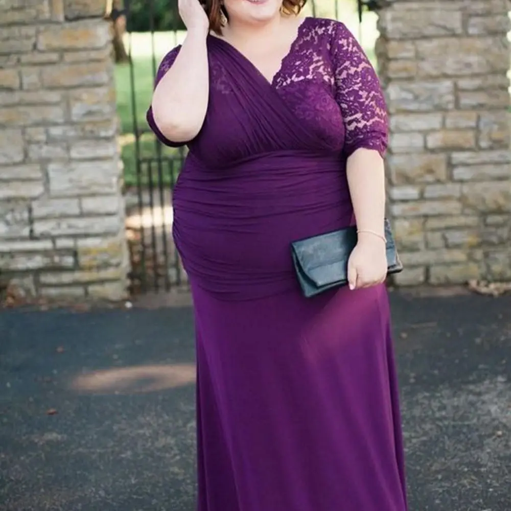 

Plus size Mother of the Bride Dress Purple Lace Mother of Groom Wedding Party Prom Evening Gowns Floor Length