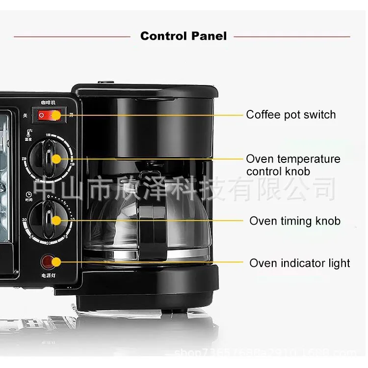 3-in-1 Breakfast Machine Baking Timer Function Home Automatic Toaster Sandwich Maker 3