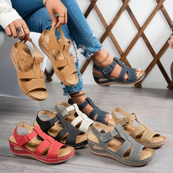 Thick-soled plus-size women's sandals 2026 new solid color cross-stitched wedge beach women's slippers 1