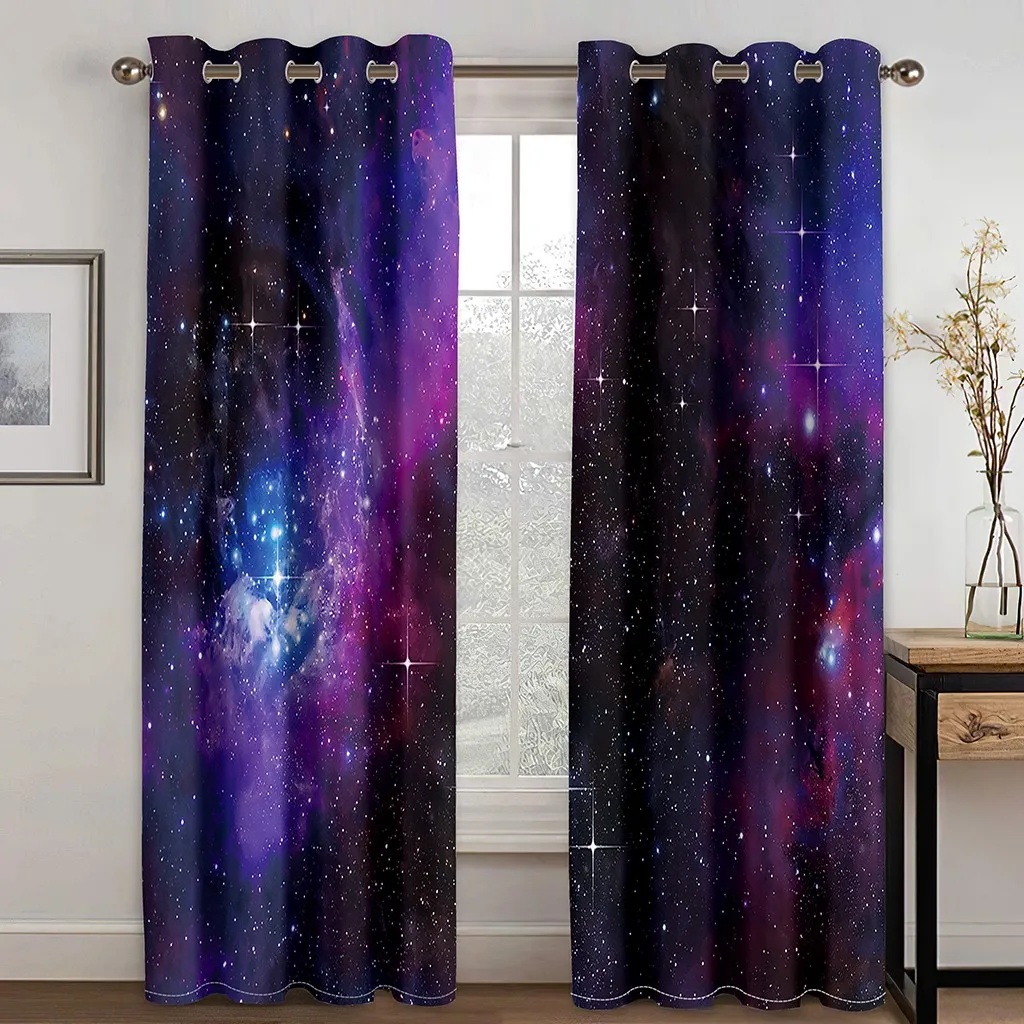 

3D Cheap Modern Galaxy Space Psychedelic Starry Sky Kid 2 Pieces Shading Window Curtains for Living Room Bedroom Home Decor Hook