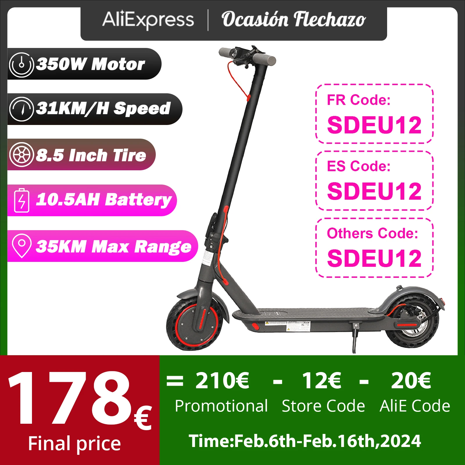 Aovopro Es80 Scooter Elettrico 350W Motore 10.5Ah Batteria 31 Km/H Velocità Massima 35Km Super Range 8.5 Pollici Pieghevole Adulti App Scooter