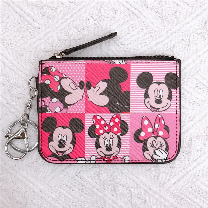 Cartoon Minnie Mickey Mouse Coin Purse Zipper Card Wallet for Women Student Campus Card Holder Bus Card Bag with Keychain 5