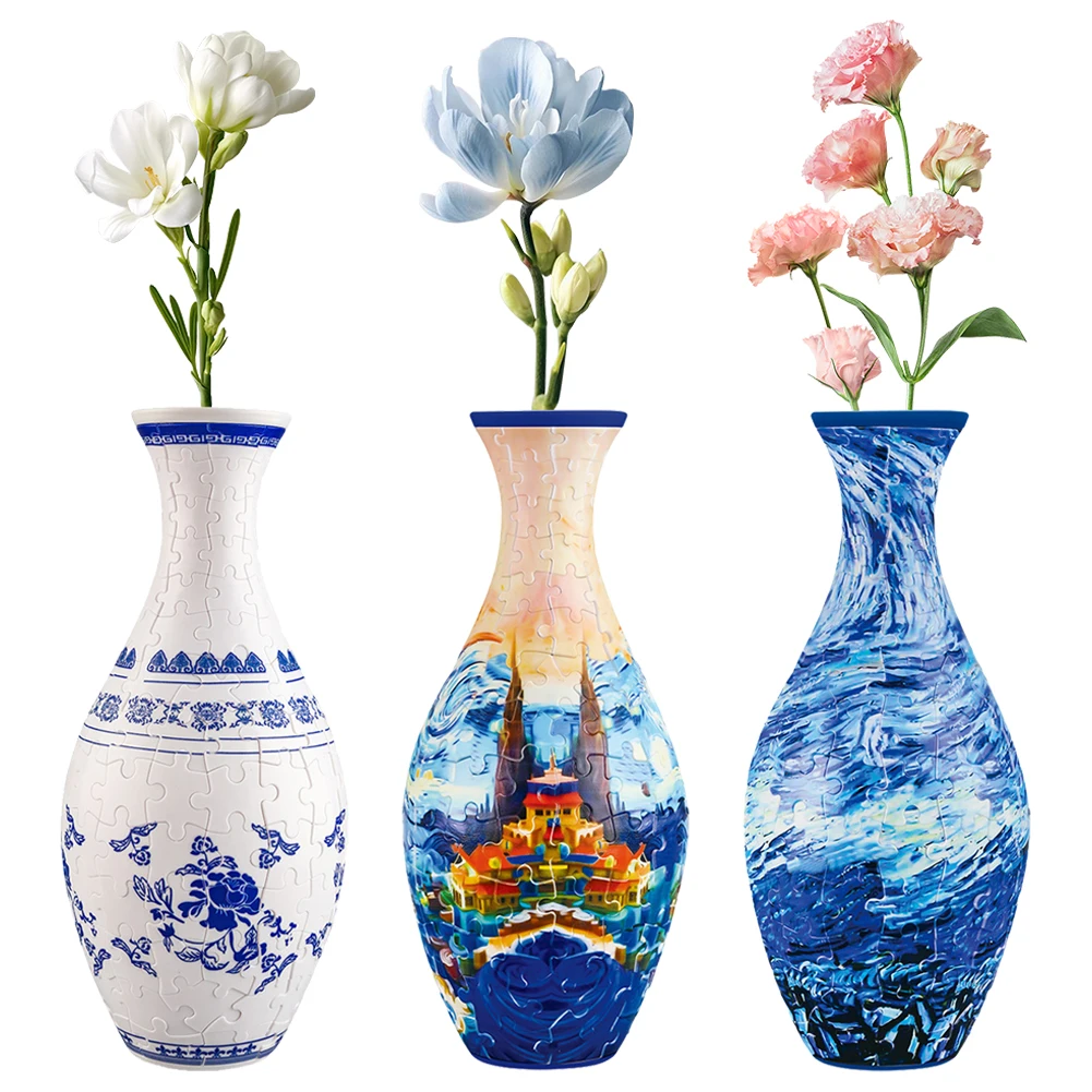 Porcelain Design Plastic Vase 3D Puzzle Vases 160 Pieces Puzzles Vase DIY Unique Flower Vase for Adults Housewarning Gifts 2