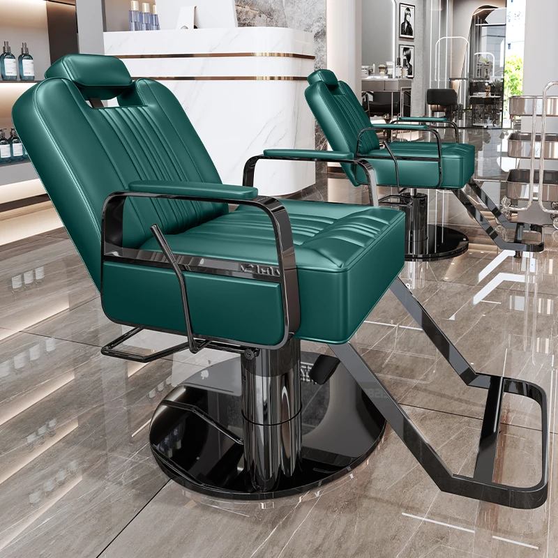 Reclining Salon Chair Adjustable Hairdressing Stool Rotating Barber Chair Stainless Steel Haircut Dye Perm Beauty Salon Seat