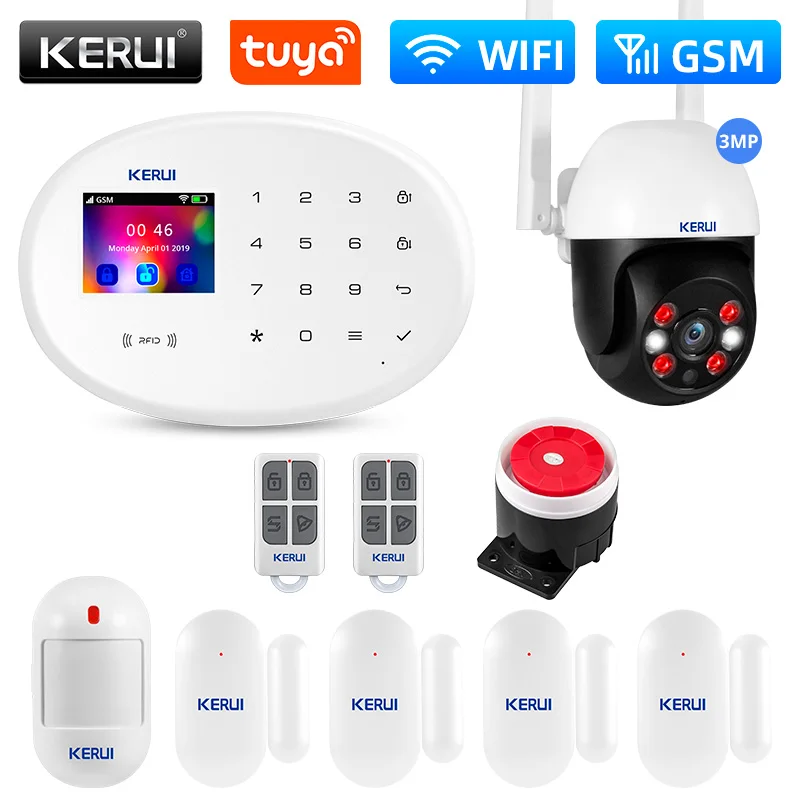Kerui W202 Home Central Alarm System Wifi Gsm Smart Security Alarm Kit Tuya App Telecomando Con Rilevatore Di Sensori Di Movimento