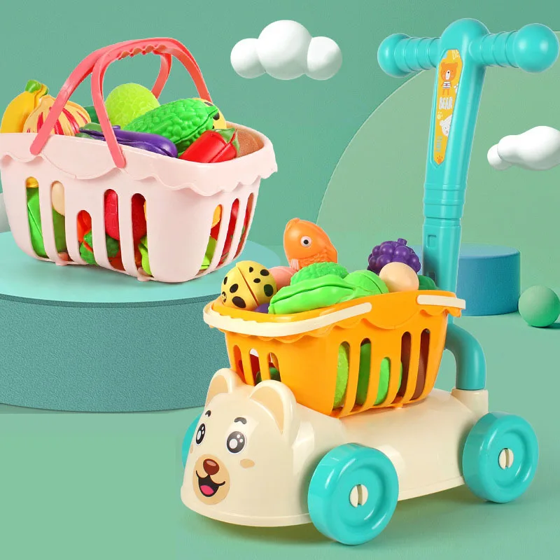 Children's toy carts girls families kitchens fruits cuts and music