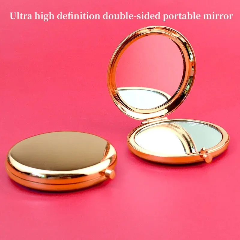 Double-Sided Small Mirror Portable Folding Round Makeup Mirror Rose Gold Simple Mini Men Women Handheld Pocket makeup mirror