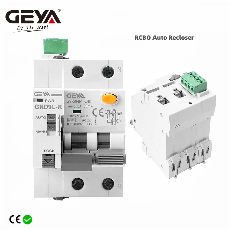 Geya-disjuntor Diferencial com Proteção de Sobrecorrente Dispositivo Auto-reclusável Automático Disjuntor Inteligente Rcbo 230vac 40a 30ma