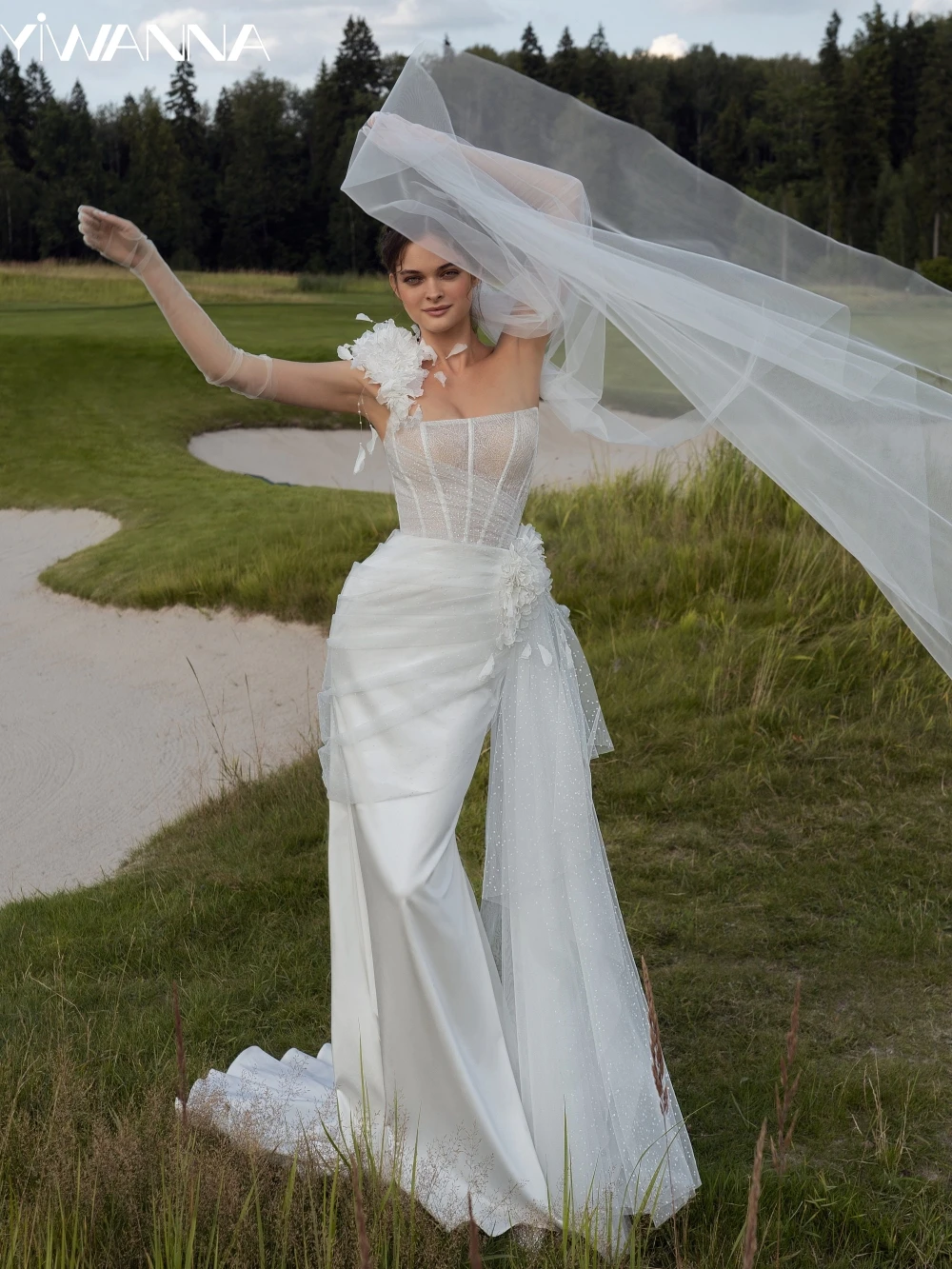 

Sexy Strapless Backless Wedding Dress Classic 3D Flower Bride Robe Elegant Satin Mermaid Long Bridal Gown Robe De Mariée