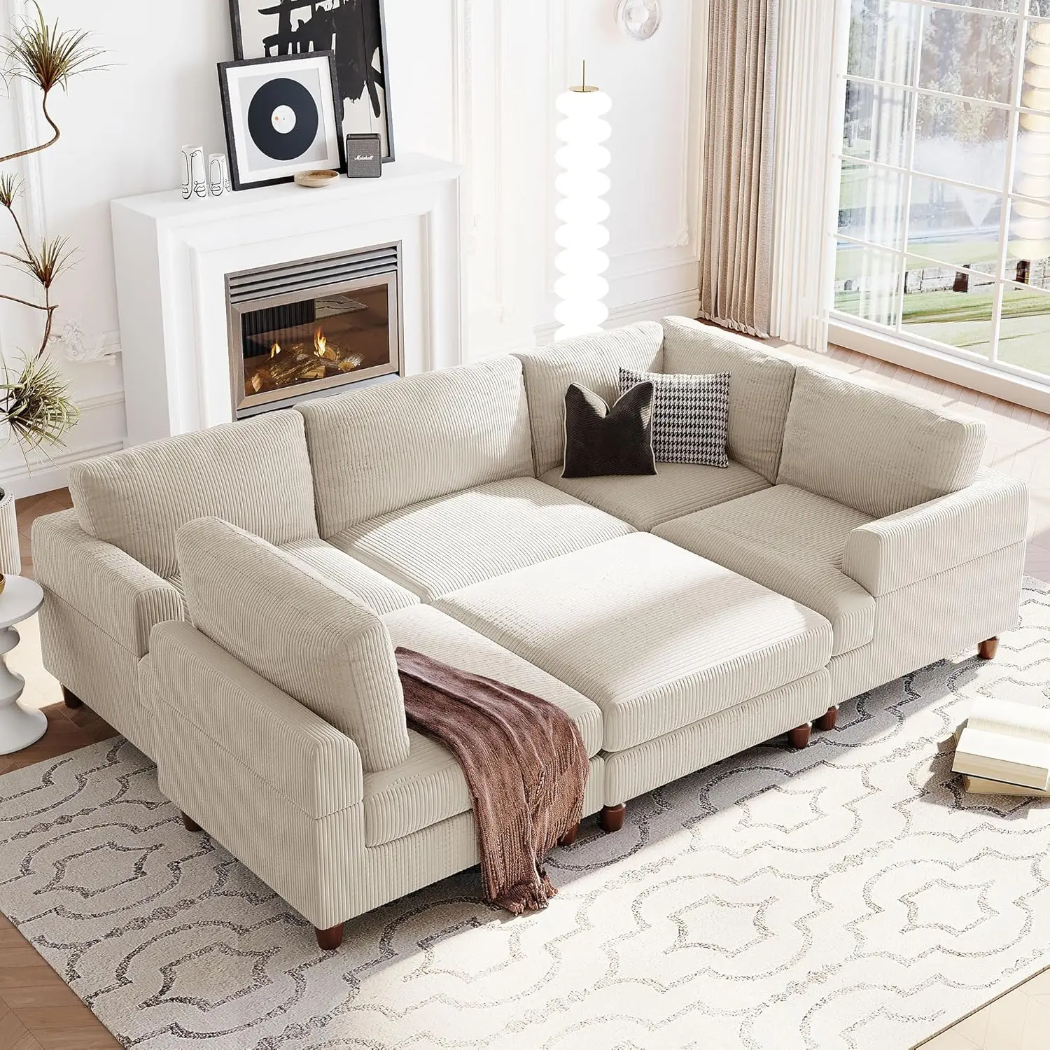 Living room sofa set,Corduroy Fabric Sofa Couch with storage Ottoman, Large Sectional Sofa Couch, Modular Corner Sectional Couch