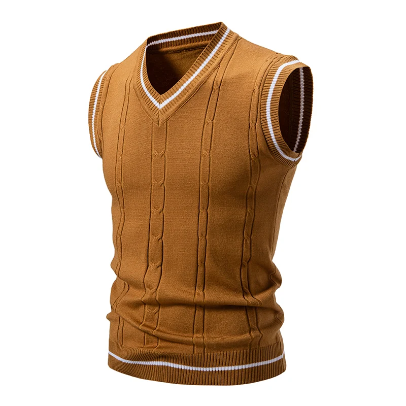 Men's New Sleeveless Sweater Fashion Embroidered V-neck Casual Lined Vest Men's Top 3